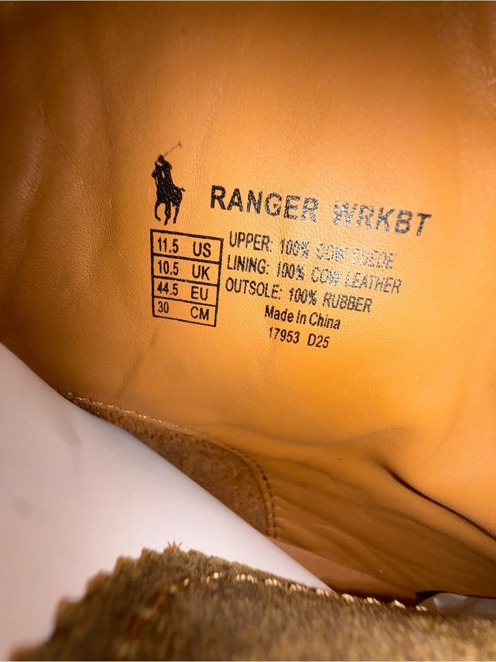 Polo Ralph Lauren Ranger Suede Workboot Size 11.5 Desert Tan Boots Logo Patches